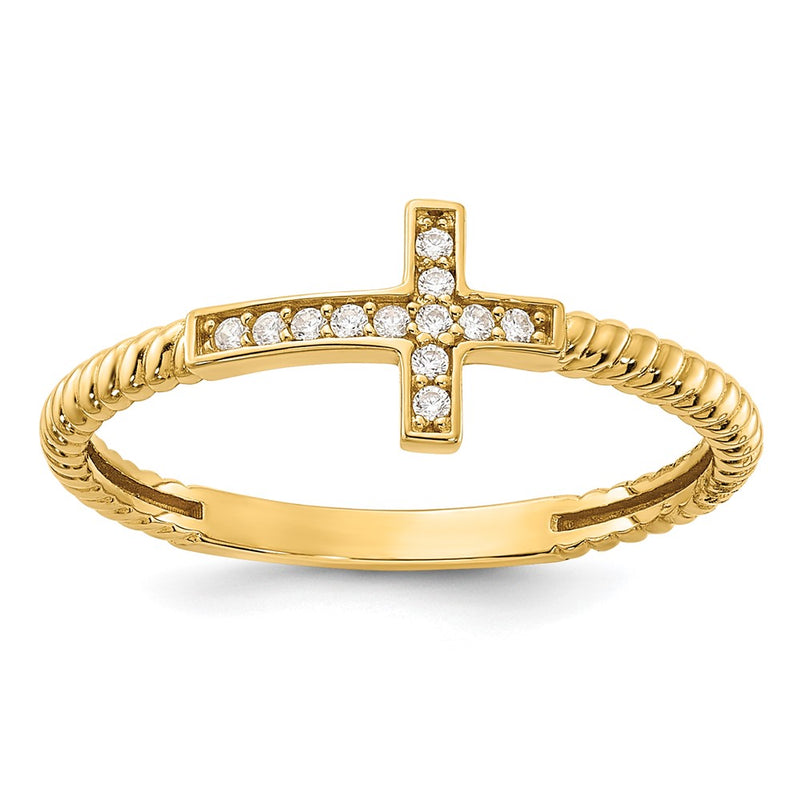 10K Yellow Gold 10K Polished Cz Cross Ring