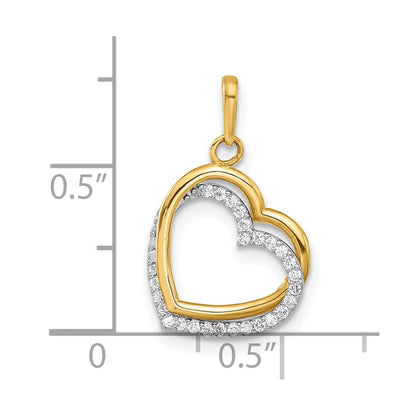 10K Two-Tone 10K Polished Cz Hearts Charm