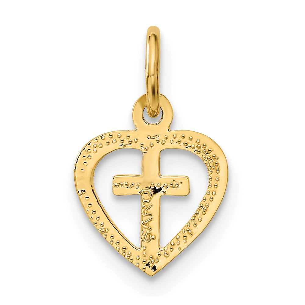 10K Yellow Gold Cross In Heart Charm