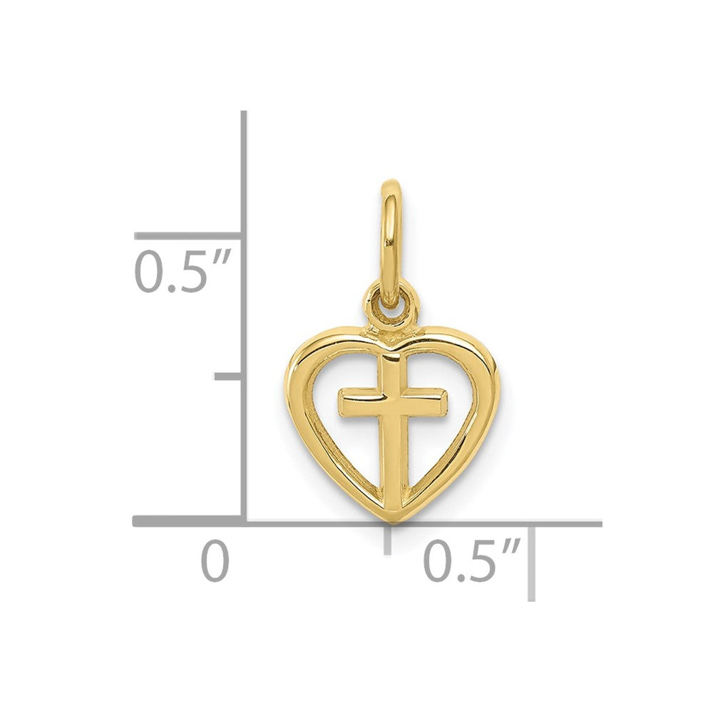 10K Yellow Gold Cross In Heart Charm