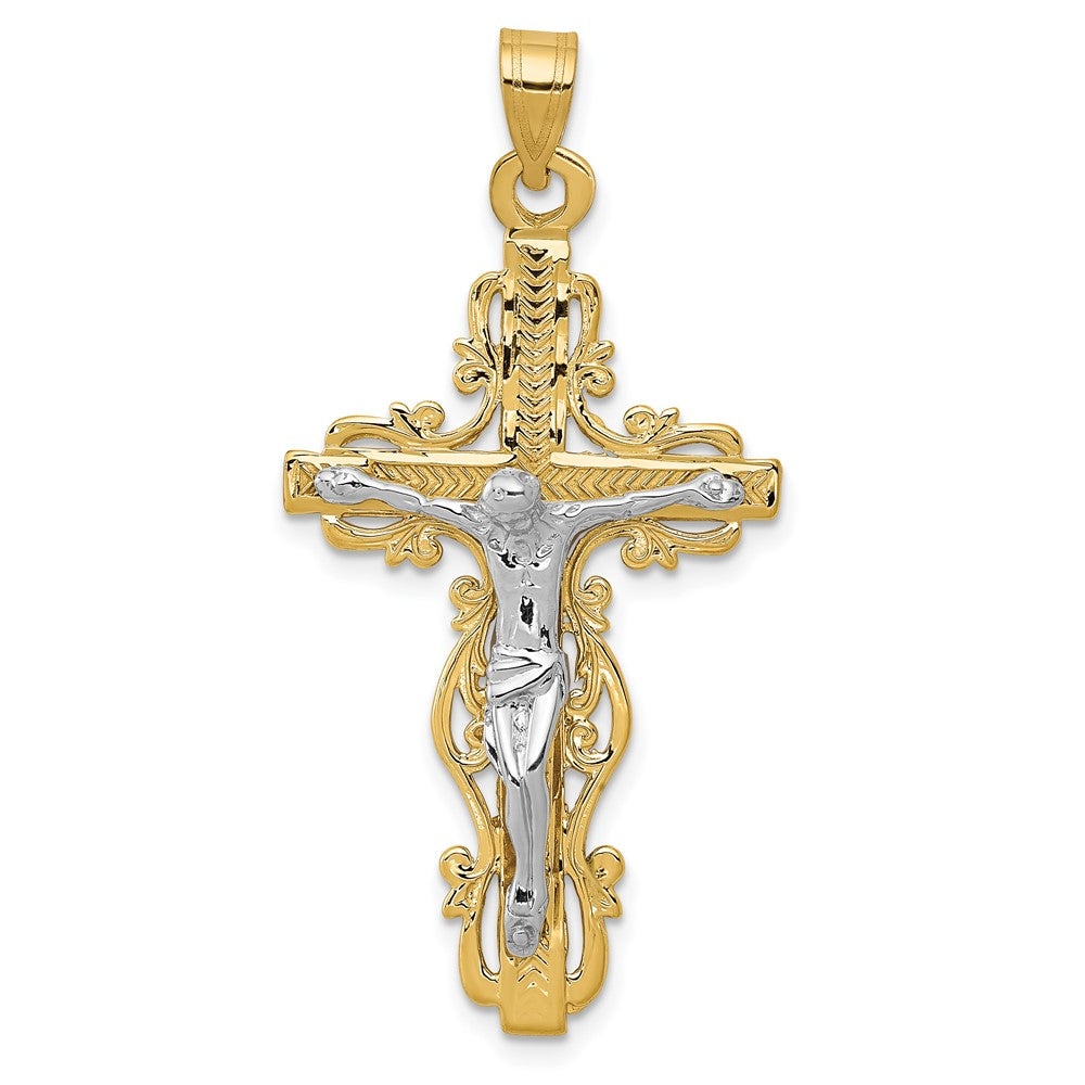 10K Two-Tone Diamond-Cut Crucifix Pendant