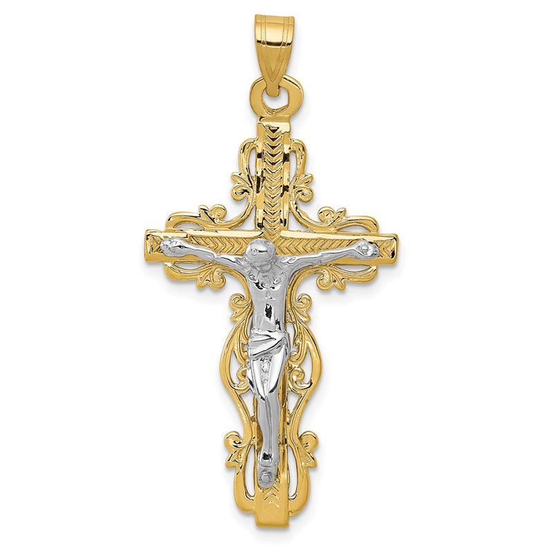 10K Two-Tone Diamond-Cut Crucifix Pendant
