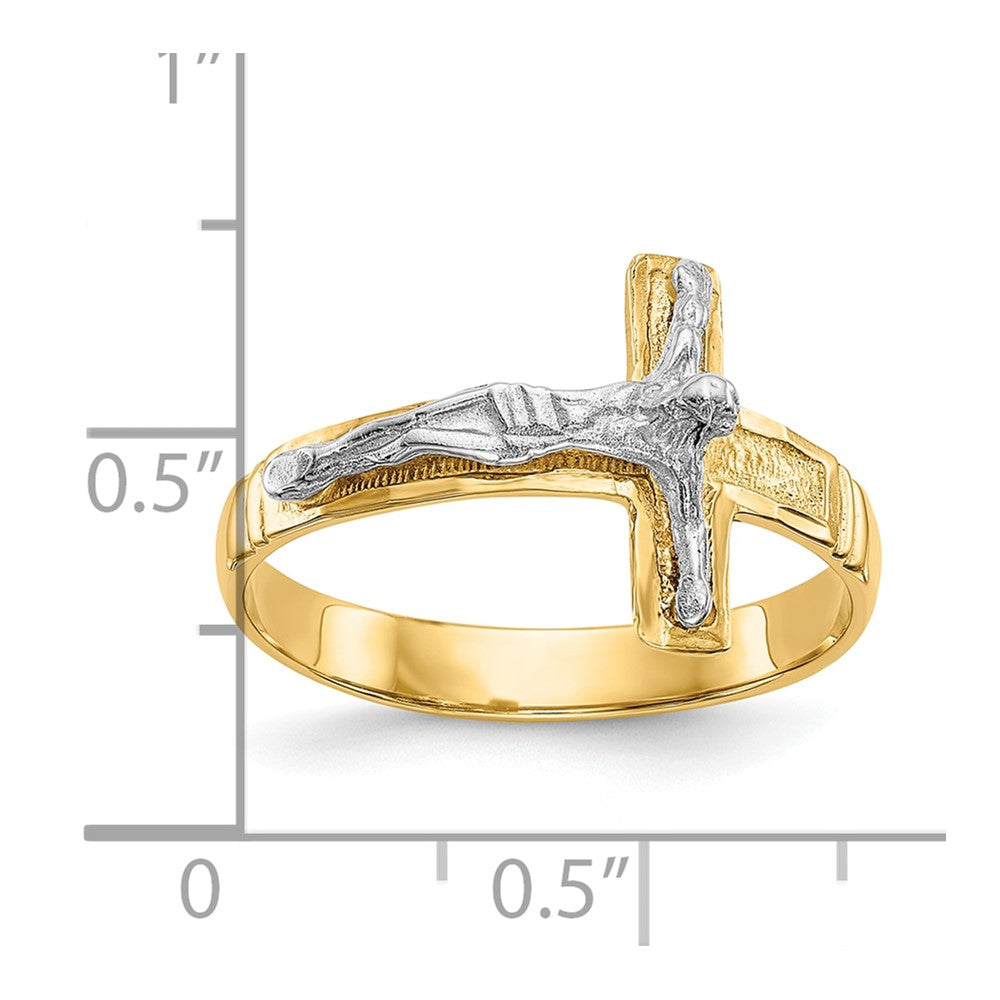 10K Two-Tone 10K Two-Tone Polished Diamond-Cut Mens Crucifix Ring