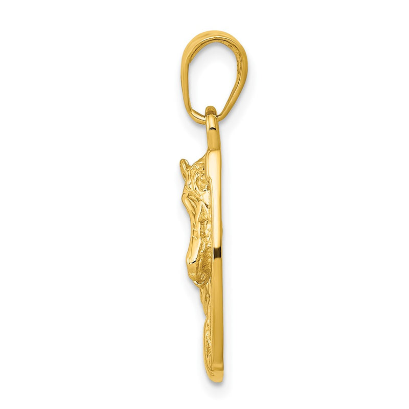 10K Yellow Gold Solid Polished Horse Head In Horseshoe Pendant