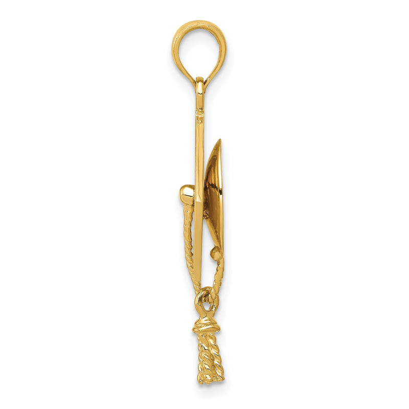 10K Yellow Gold Solid Polished 3-D Graduation Cap Pendant
