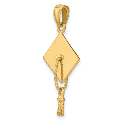 10K Yellow Gold Solid Polished 3-D Graduation Cap Pendant