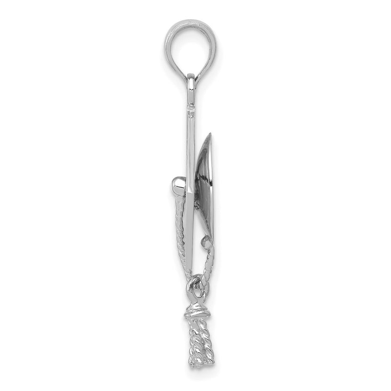 10K White Gold 10K 3-D Graduation Cap W/ Moveable Tassle Charm