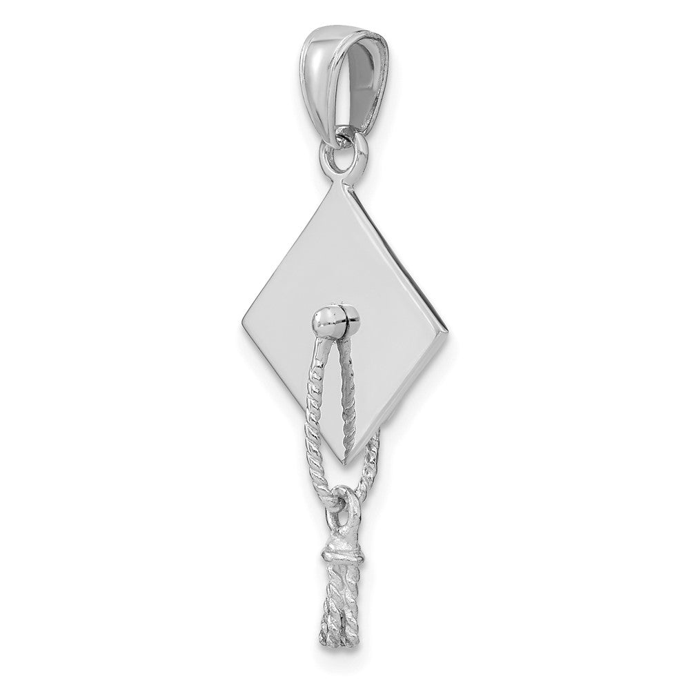 10K White Gold 10K 3-D Graduation Cap W/ Moveable Tassle Charm