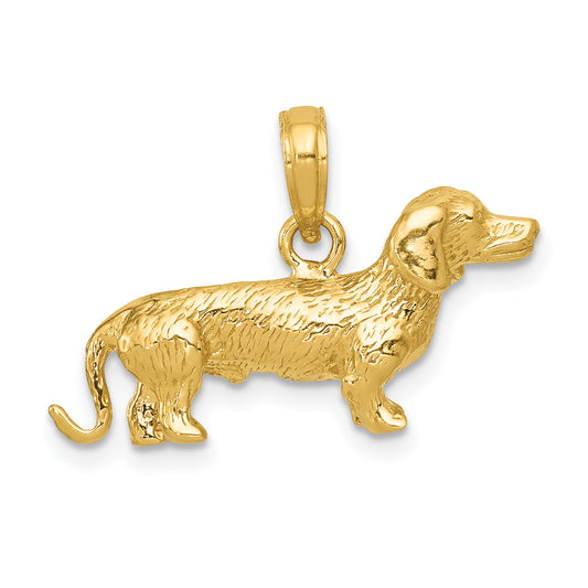 10K Yellow Gold Solid Polished 3-Dimensional Wire Haired Dachshund Charm