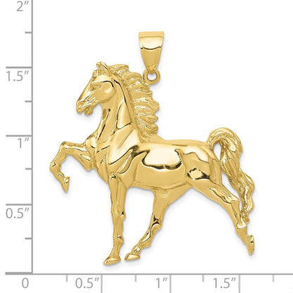 10K Yellow Gold Solid Polished Open-Backed Horse Pendant