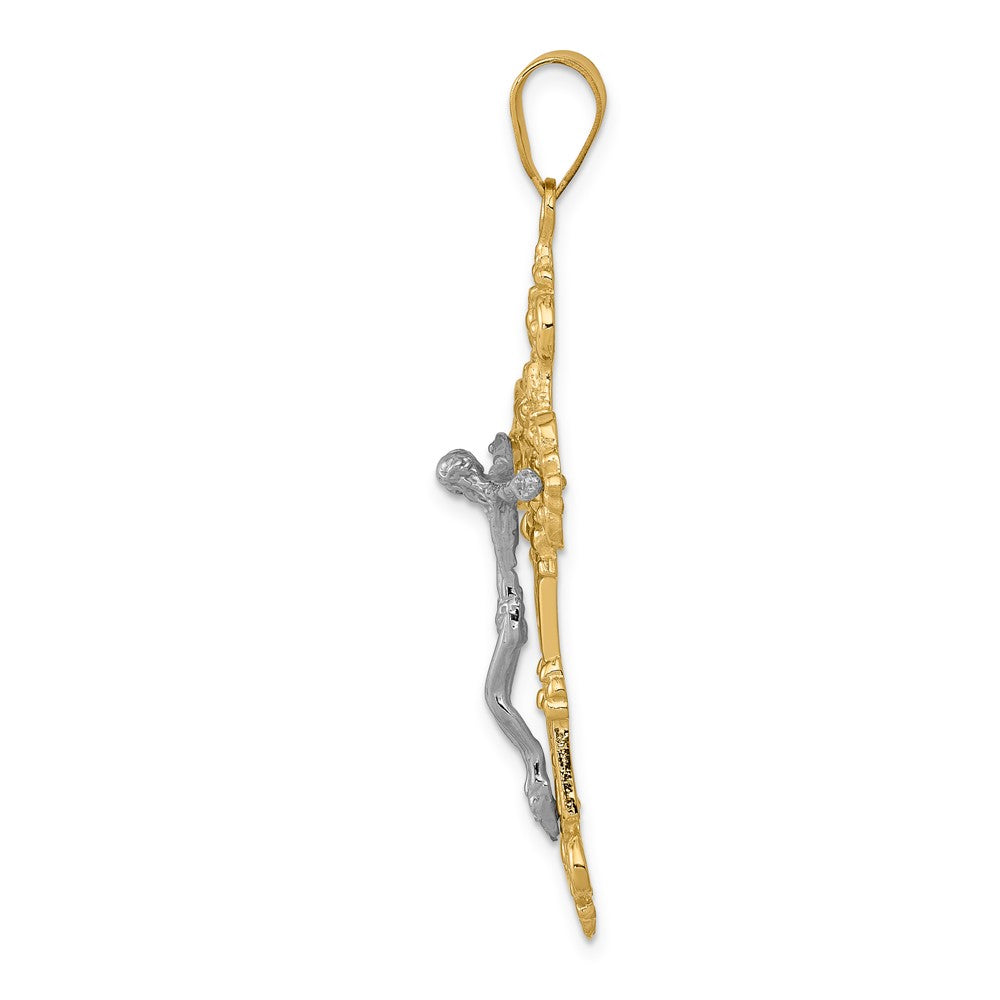 10K Two-Tone Inri Fleur De Lis Crucifix Pendant