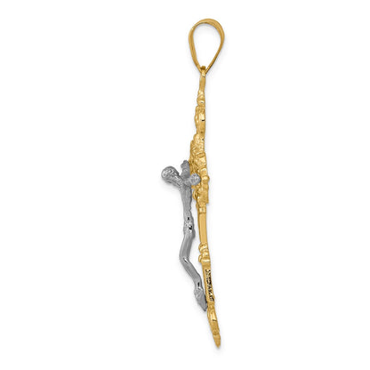 10K Two-Tone Inri Fleur De Lis Crucifix Pendant