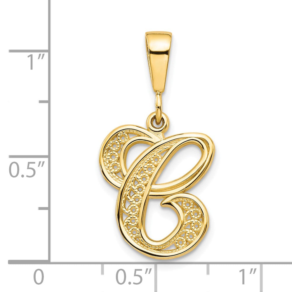 10K Yellow Gold Filigree Initial C Pendant