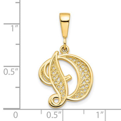 10K Yellow Gold Filigree Initial D Pendant