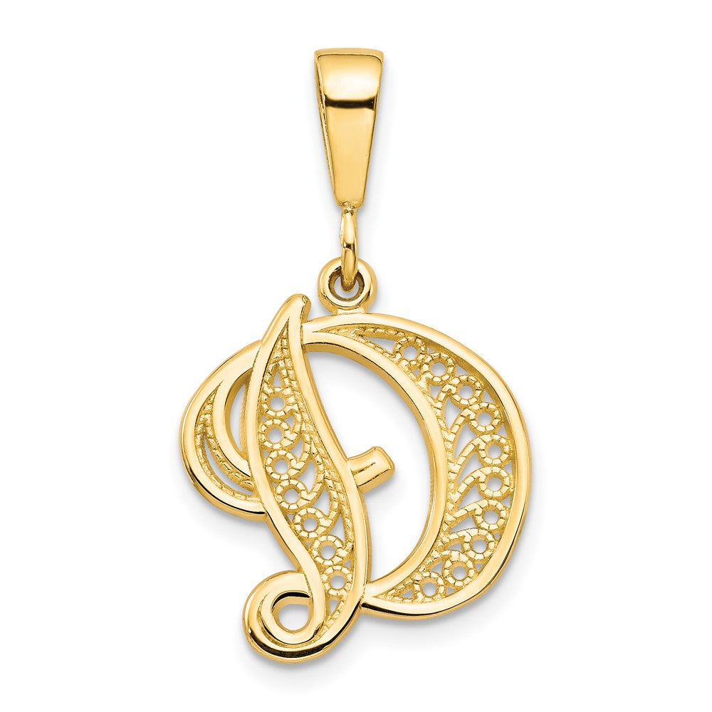 10K Yellow Gold Filigree Initial D Pendant