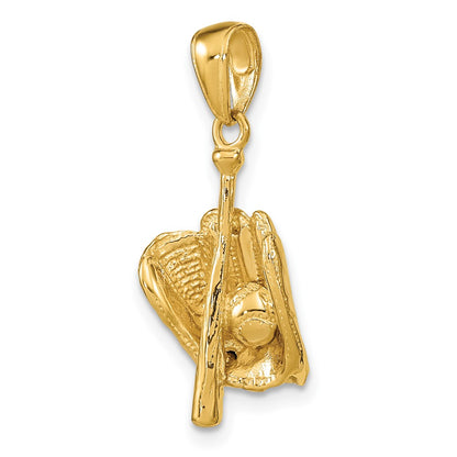 10K Yellow Gold 10K Polished 3-D Glove/Bat/Ball Baseball Pendant