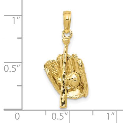 10K Yellow Gold 10K Polished 3-D Glove/Bat/Ball Baseball Pendant