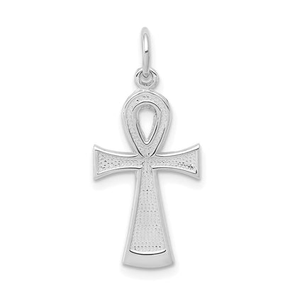 10K White Gold Solid Flat-Backed Ankh/Egyptian Cross Pendant