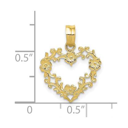 10K Yellow Gold 10K Polished Floral Border Heart Pendant