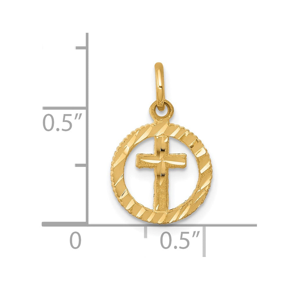 10k Yellow Gold Solid Flat-Backed Cross in Circle for Eternal Life Charm
