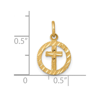 10k Yellow Gold Solid Flat-Backed Cross in Circle for Eternal Life Charm