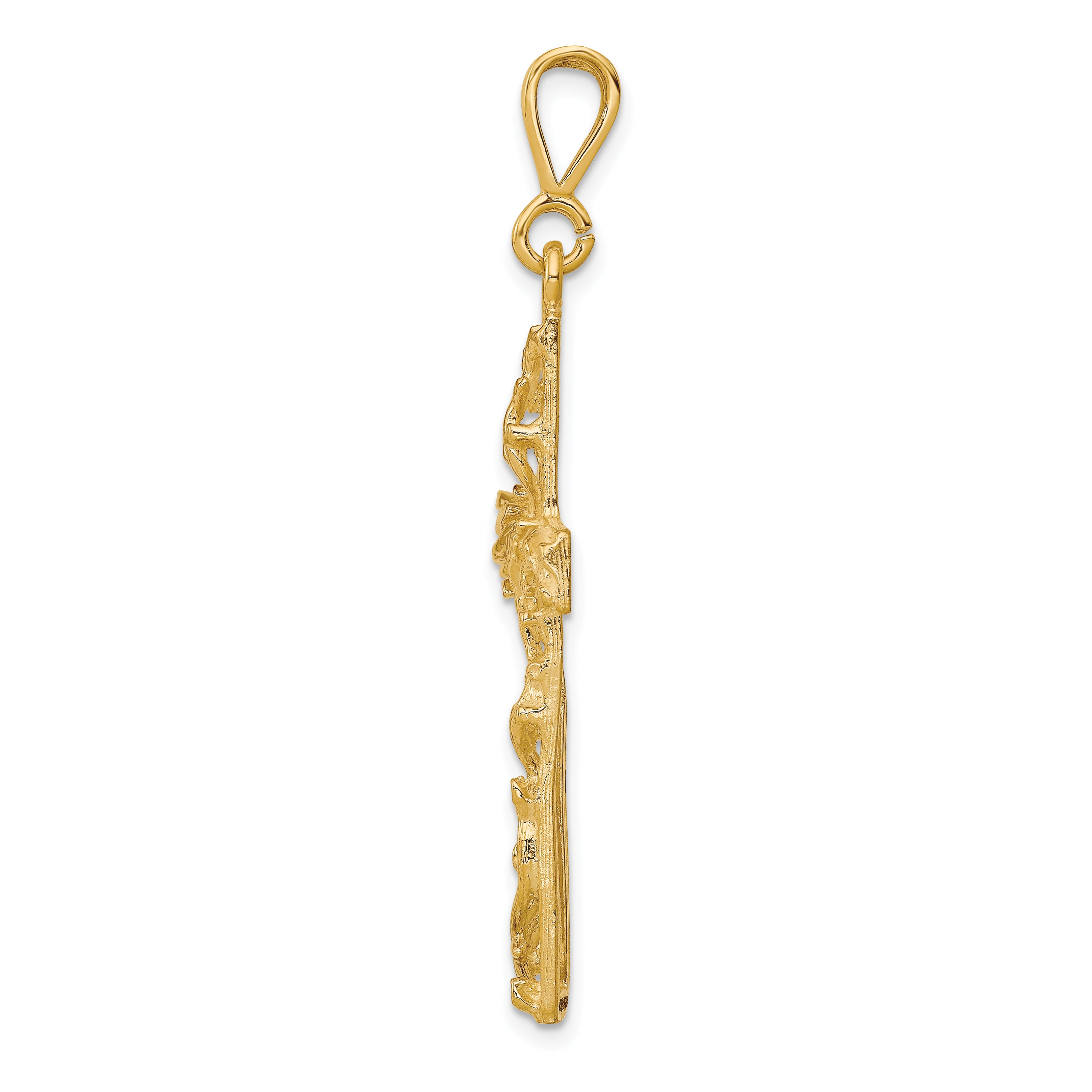 10K Yellow Gold Satin Polished Antiqued Cross Pendant