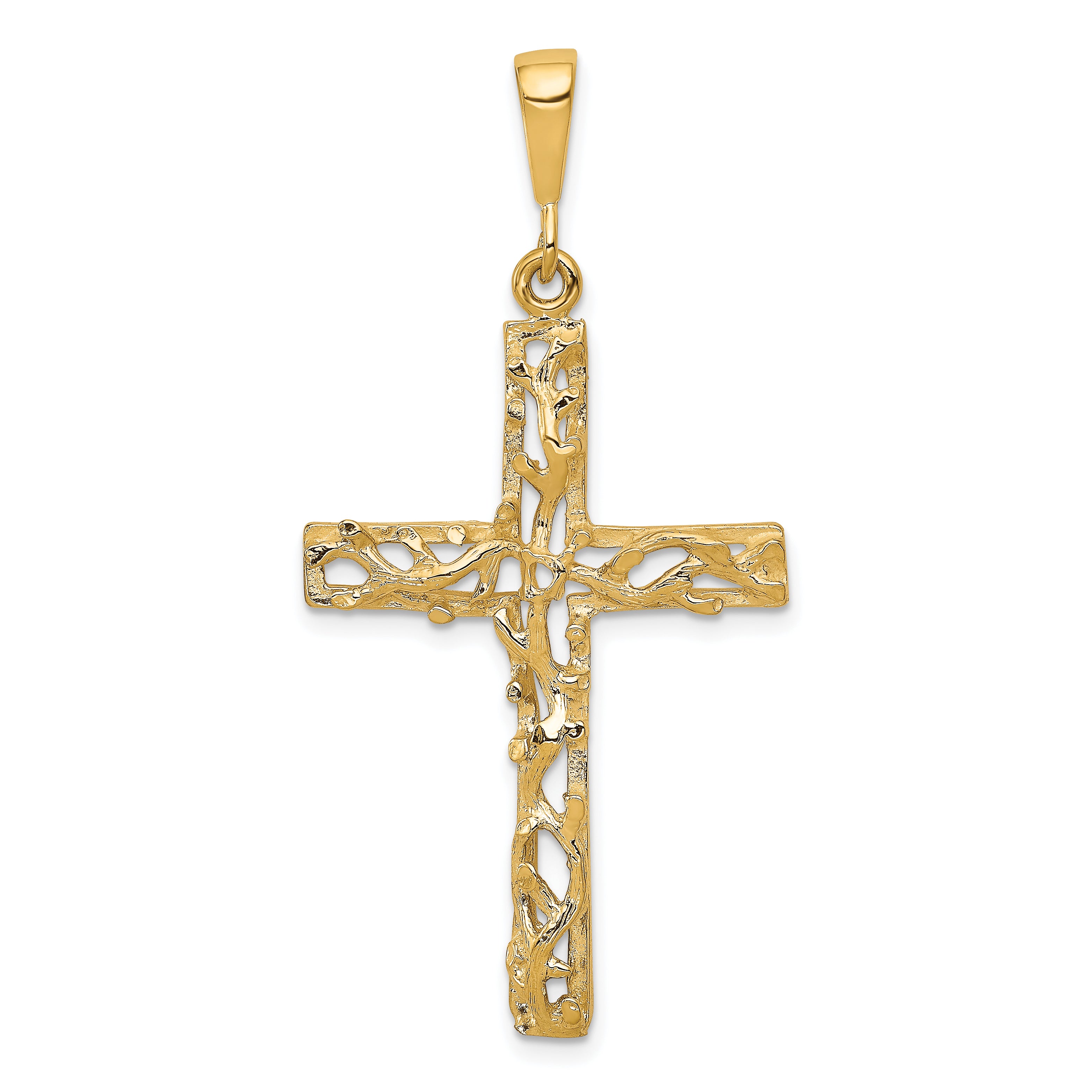 10K Yellow Gold Satin Polished Antiqued Cross Pendant