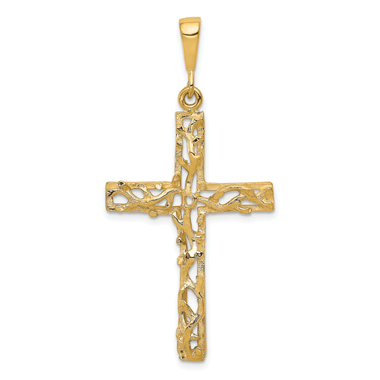 10K Yellow Gold Satin Polished Antiqued Cross Pendant