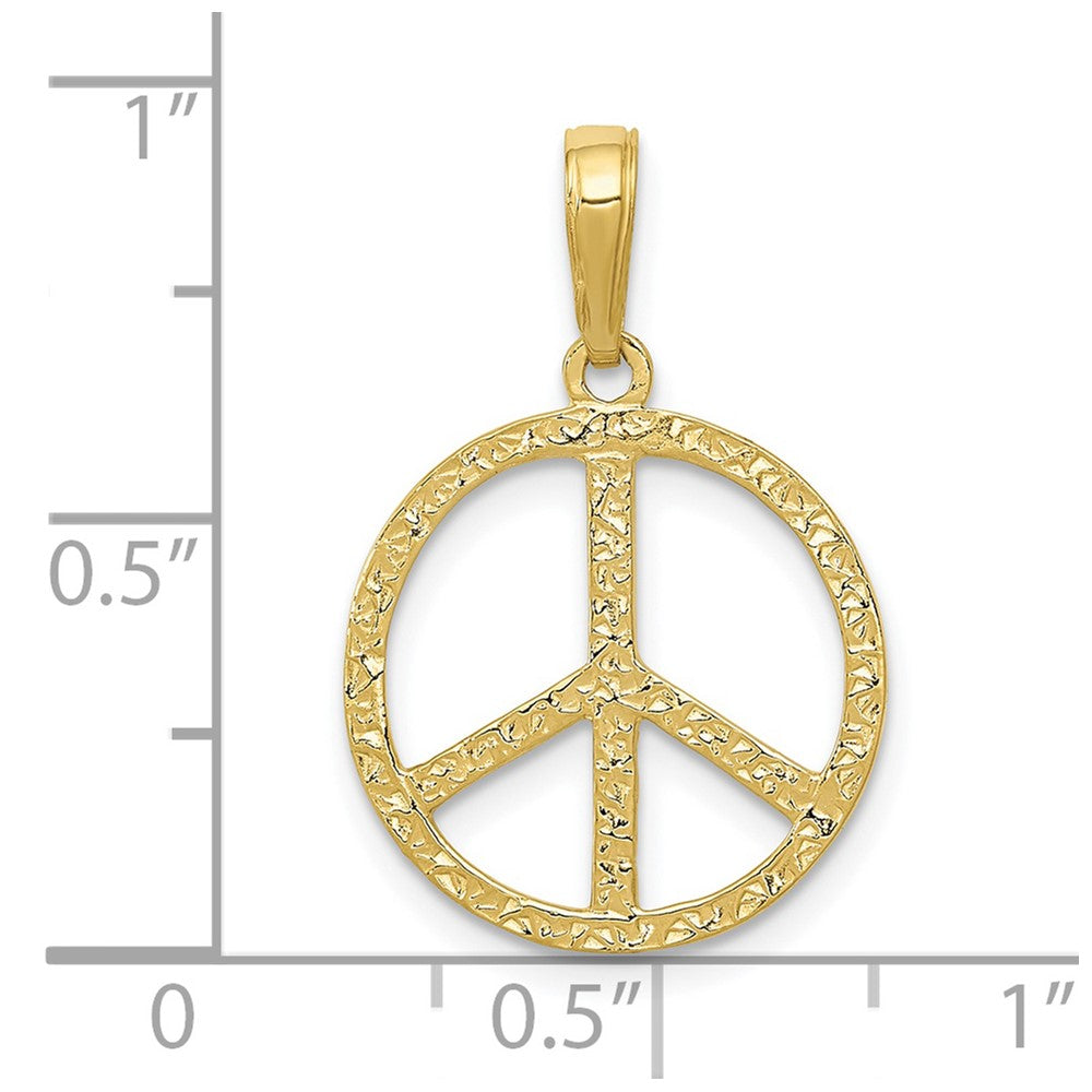 10K Yellow Gold Textured Peace Sign Pendant