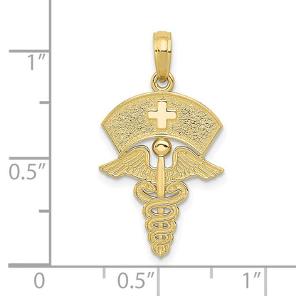 10K Yellow Gold Caduceus W/Nurses Cap Pendant