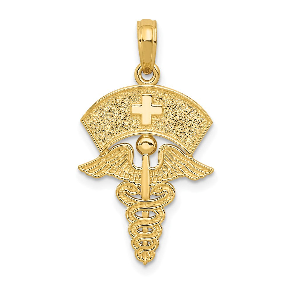 10K Yellow Gold Caduceus W/Nurses Cap Pendant