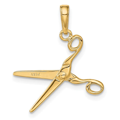 10K Yellow Gold 3-D Moveable Scissors Pendant