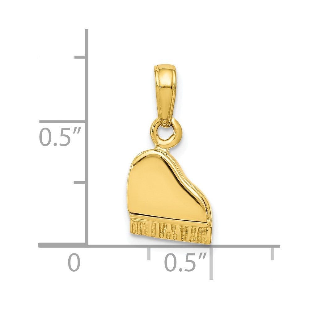 10K Yellow Gold 3-D Lid Opens Piano Pendant