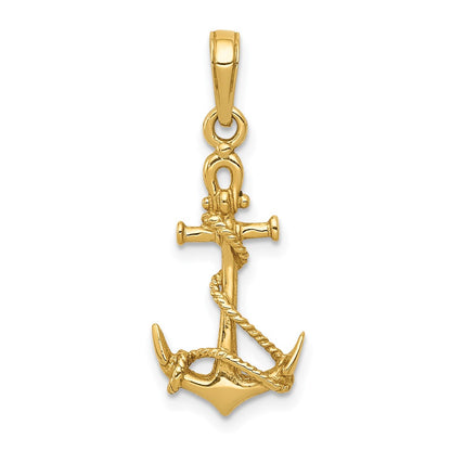 10K Yellow Gold 10K 3-D Anchor W/Shackle And Entwined Rope Pendant