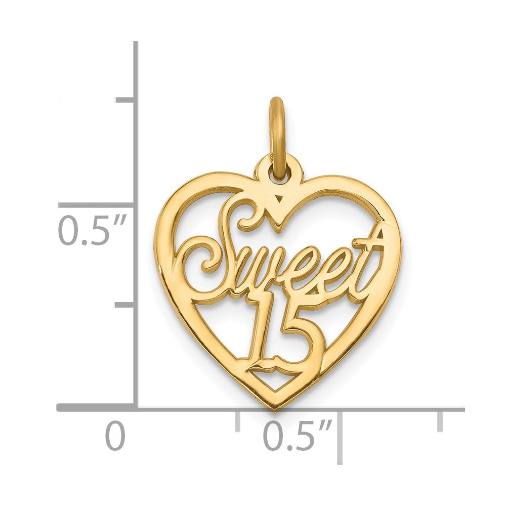 10k Yellow Gold SWEET 15 In Heart Charm