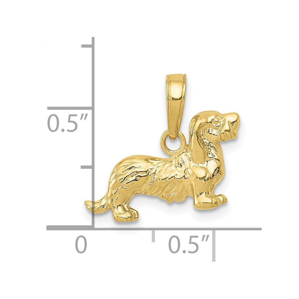 10K Yellow Gold 10K Long-Haired Dachshund Dog Pendant