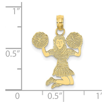 10K Yellow Gold 10K Cheerleader Jumping With Pom-Pom'S Pendant