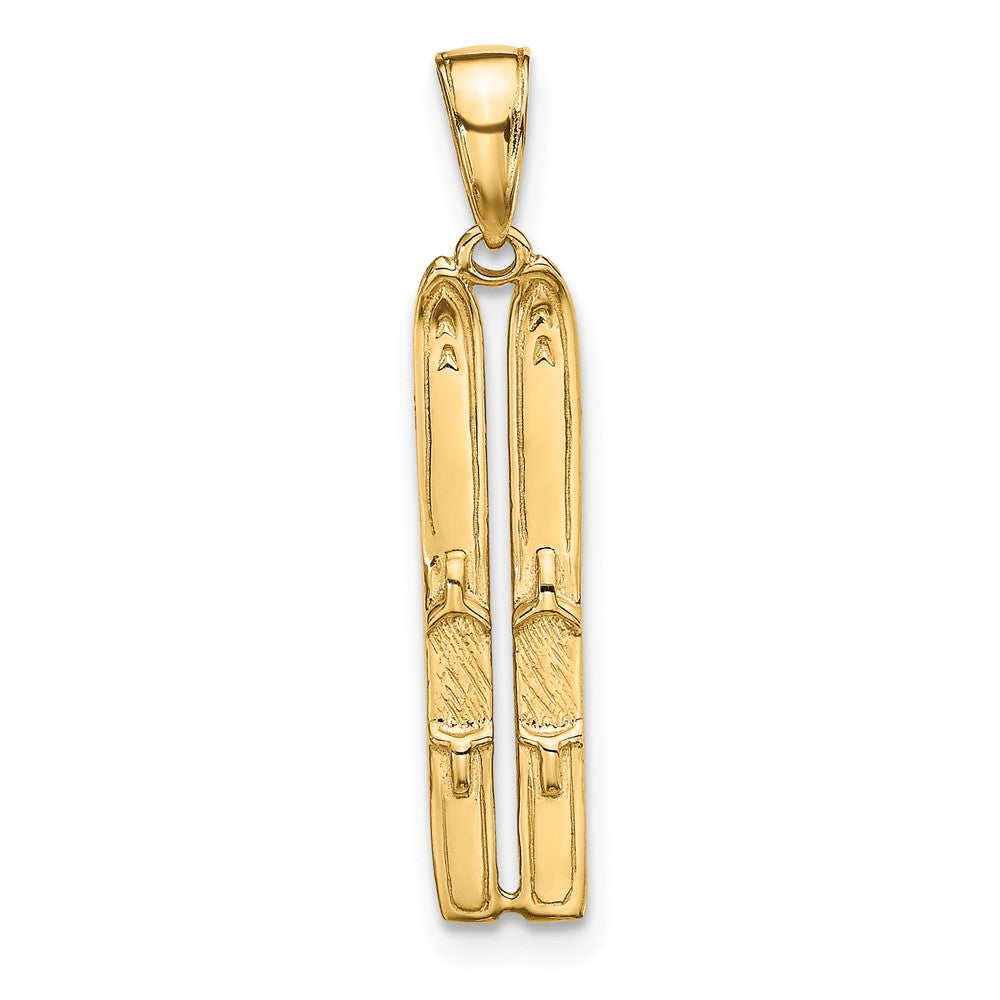 10K Yellow Gold 3-D Snow Skis Pendant