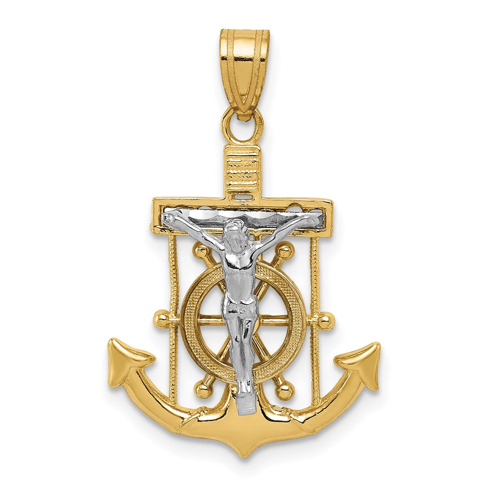 10K Two-Tone Diamond-Cut Mariner'S Cross Pendant