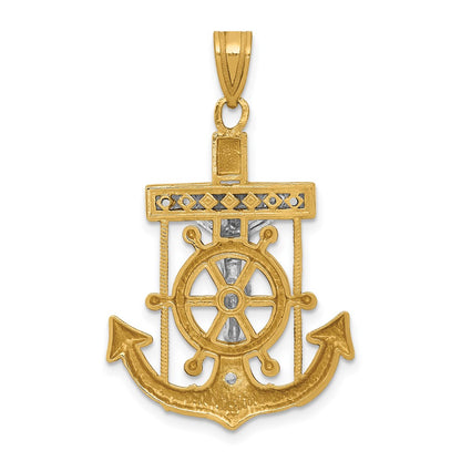 10K Two-Tone Diamond-Cut Mariner'S Cross Pendant