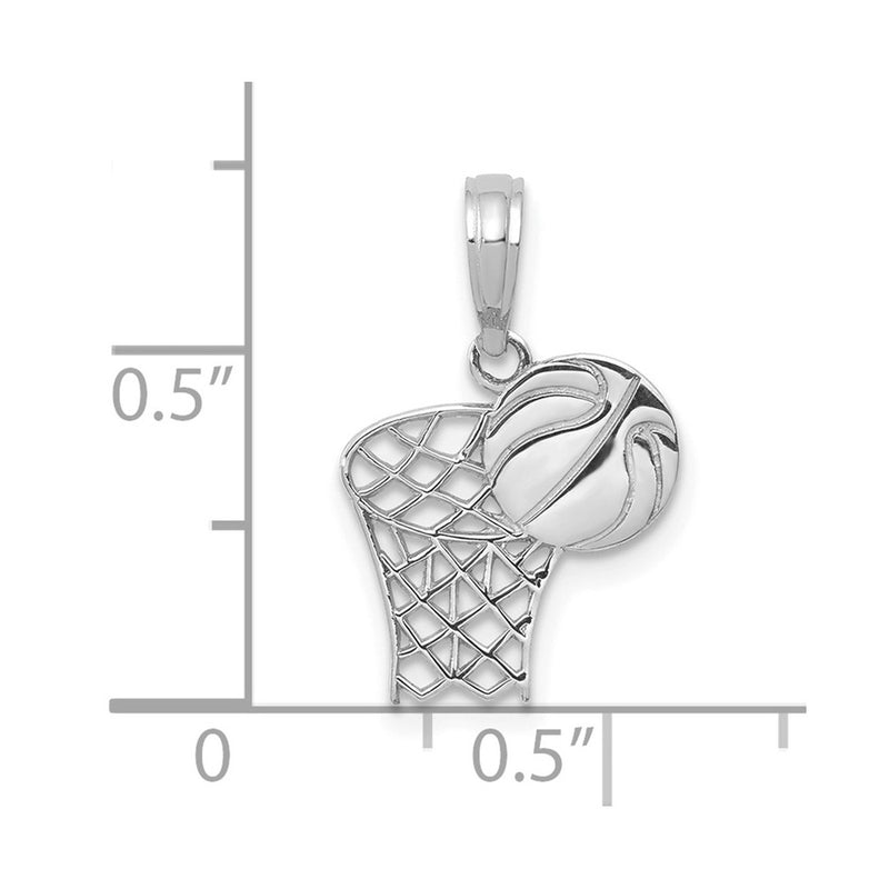 10K White Gold 10K Basketball Hoop And Ball Pendant