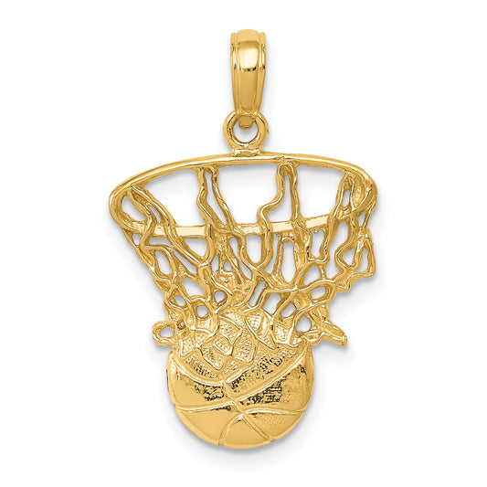 10K Yellow Gold 10K Swoosh Basketball And Net Pendant