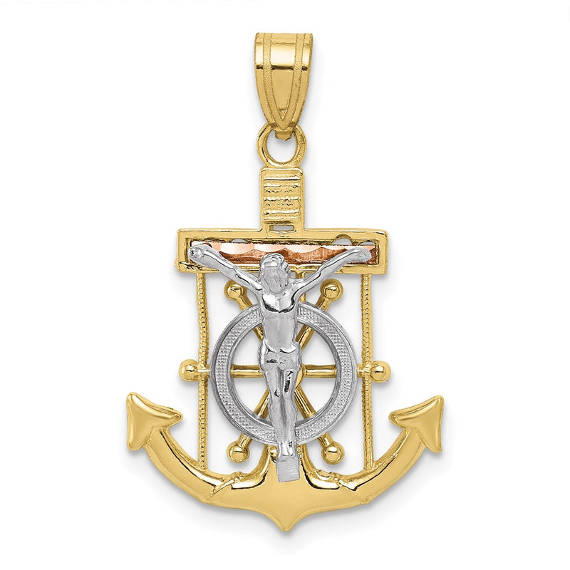 10K Tri Color Tri-Color Diamond-Cut W/Textured Mariner'S Cross Pendant