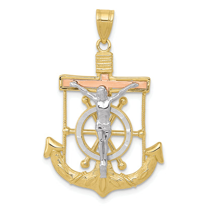 10K Tri Color Tri-Color Diamond-Cut W/Textured Mariner'S Cross Pendant