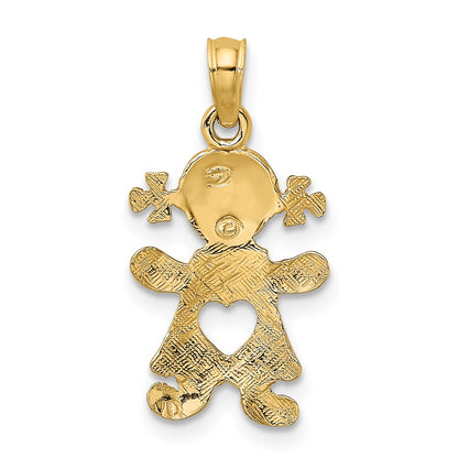 10K Yellow Gold Playful Girl W/Cut Out Heart Charm