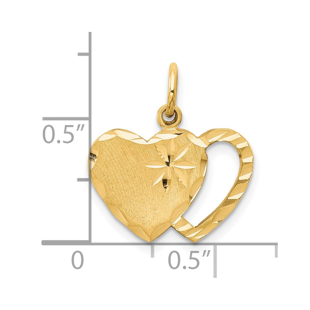 10k Yellow Gold Solid Diamond-cut Double Heart Charm