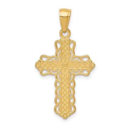10K Yellow Gold 10K Lace Trim Cross Pendant