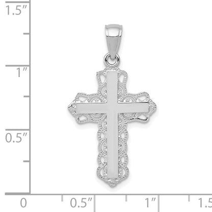 10K White Gold Lace Trim Cross Pendant