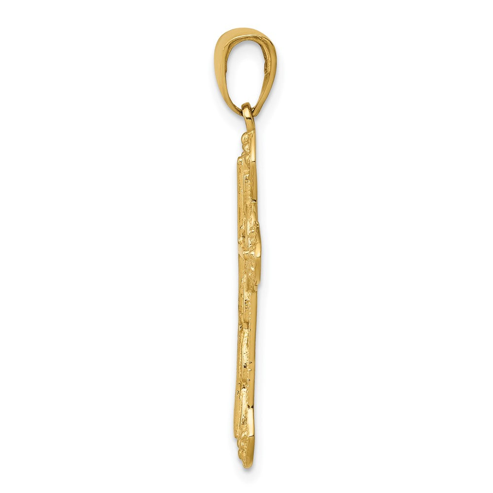 10K Yellow Gold 10K Stick Cross On Ornate Pendant