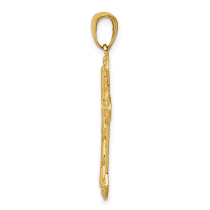 10K Yellow Gold 10K Stick Cross On Ornate Pendant
